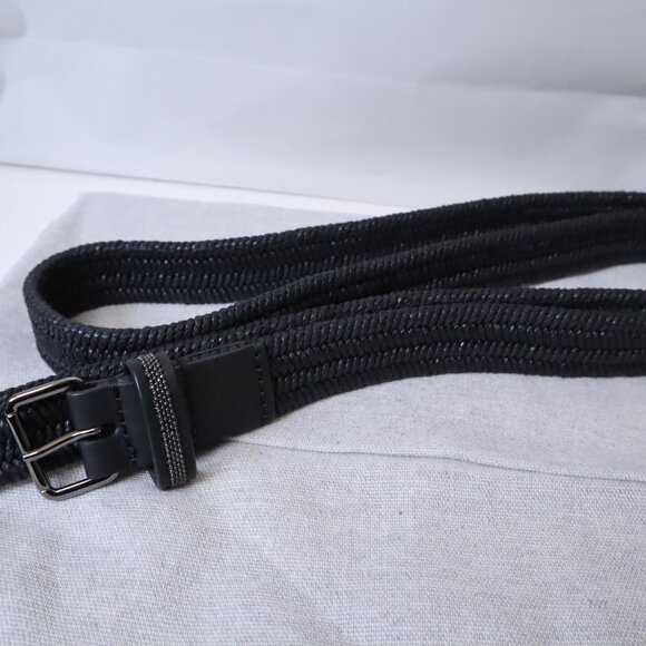 Brunello Cucinelli Belt Black Raffia Monili Leather Trim Stretch Size XL main image 2